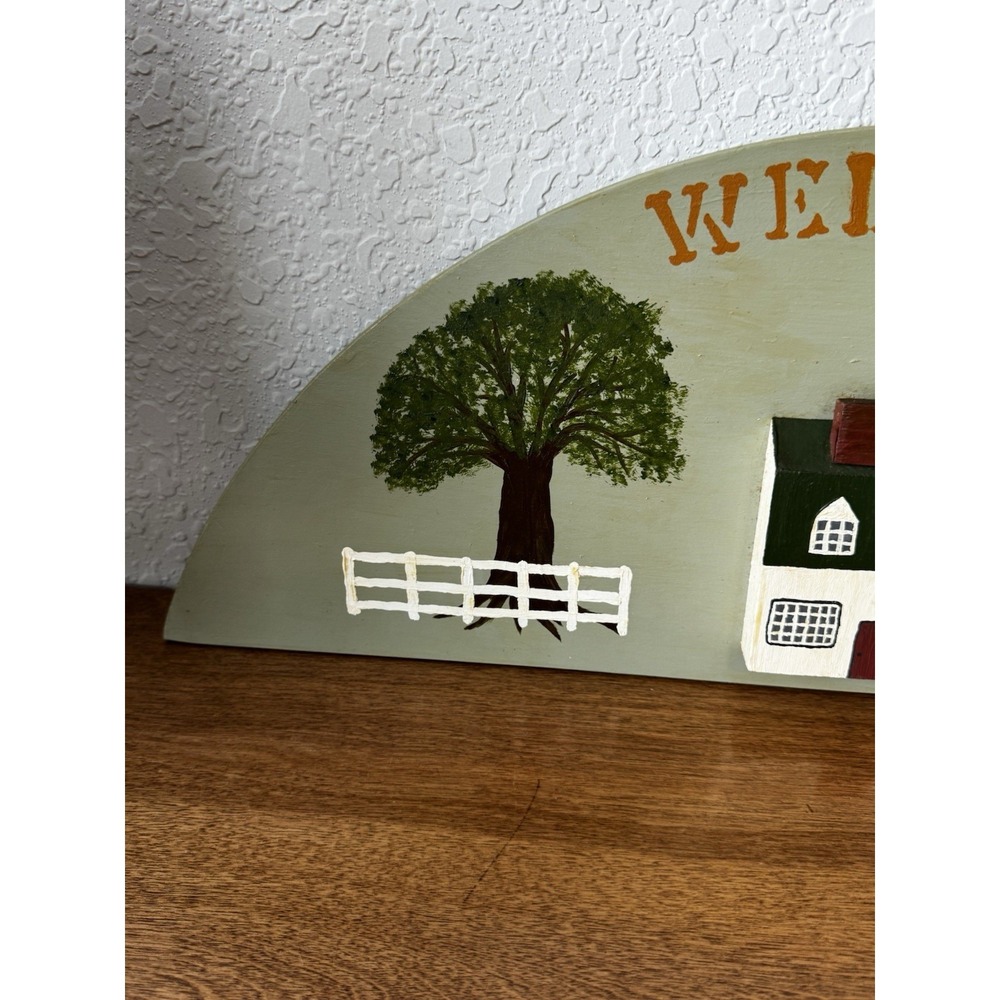 Vintage Hand-Painted Wooden Welcome Sign | Rustic Folk Art Cottage Core Decor - Picture 5 of 8